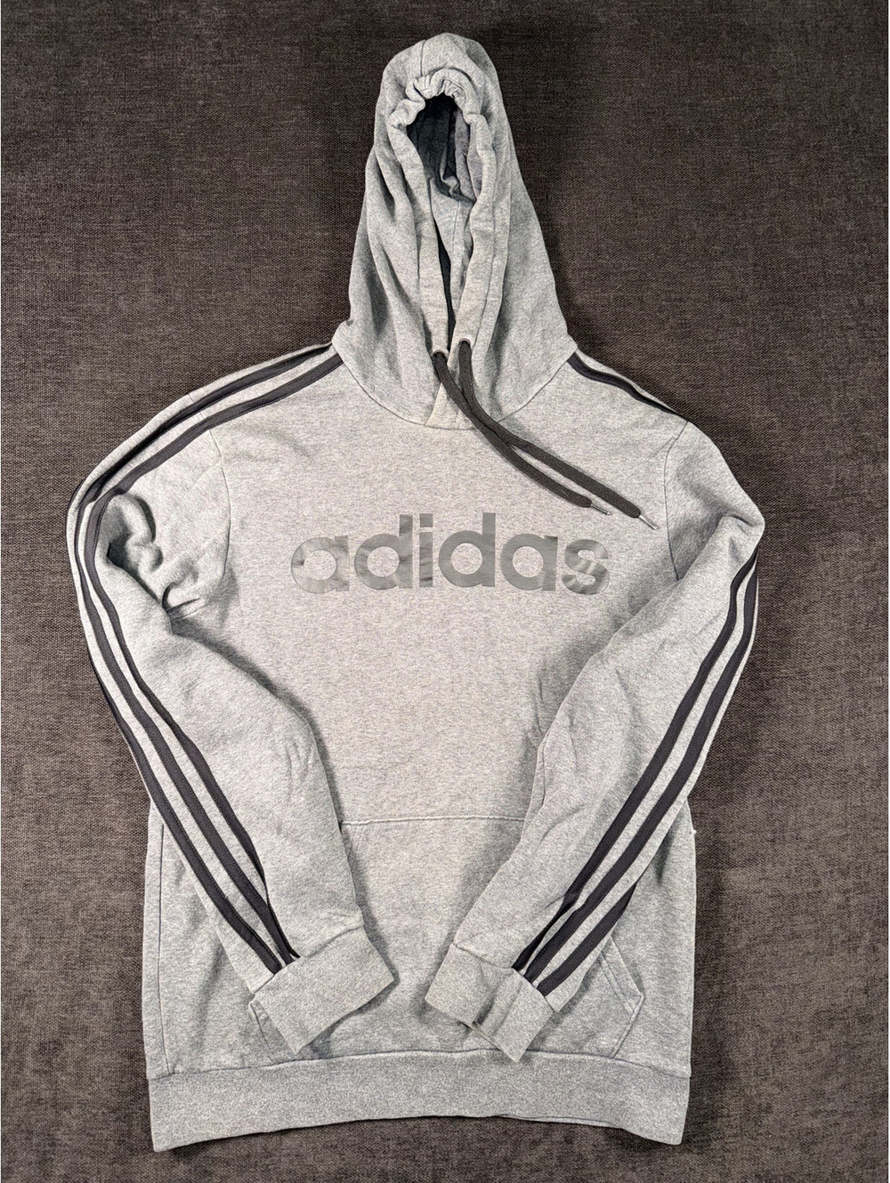 Adidas Gray Hoodie with Black Stripes and Logo